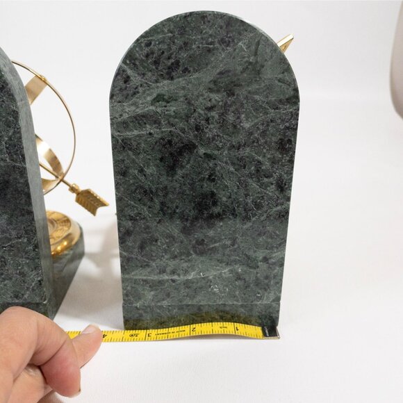 Green Marble Armillary Sphere Bookends With Brass Accents - Picture 10 of 11